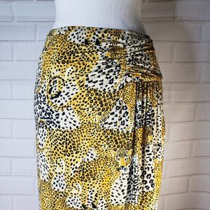 Anthro Corey Lynn Calter Yellow Leopard Midi Skirt S small Black Cheetah
